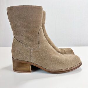 Candies Vintage Suede Boots Size 7 Tan Suede Leather Block Heel Chunky Y2K